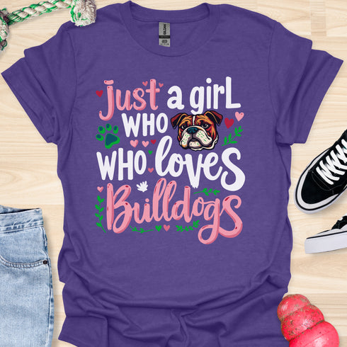 Just a girl who loves bulldogs - V8 - Retro Cute T-Shirt